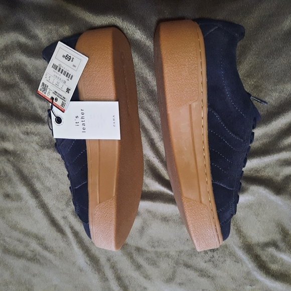 Zara NWT  blue platforms oxford sneakers size 6 - Picture 3 of 3